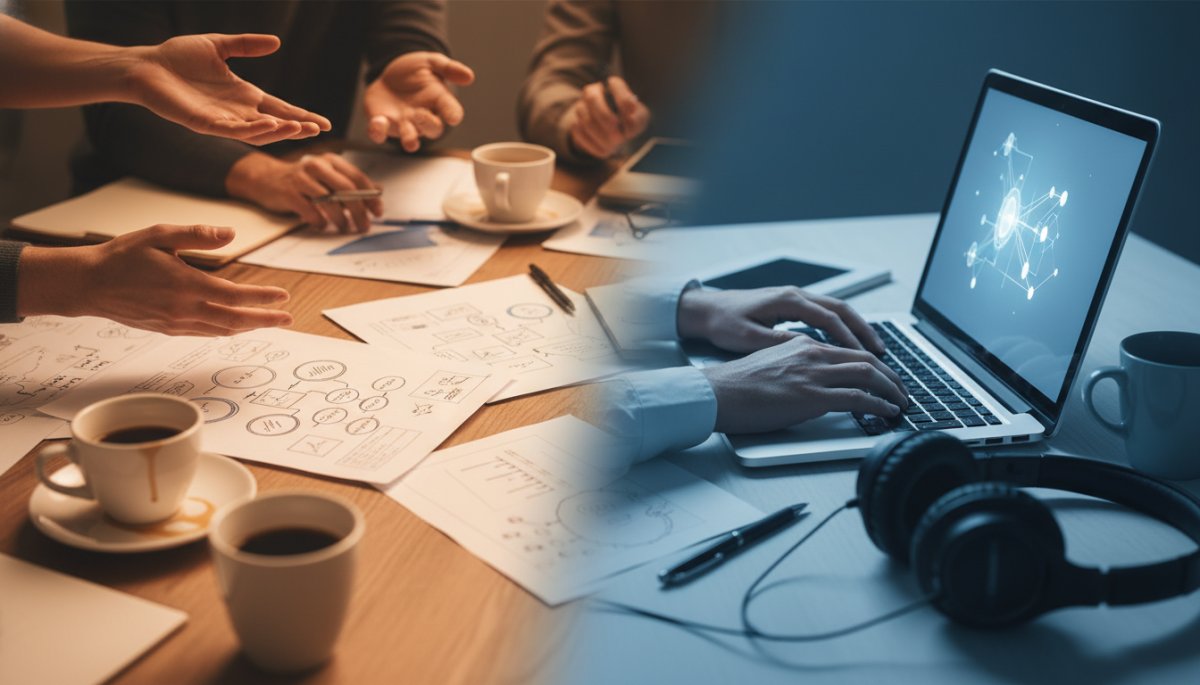 リアルタイム研修とeラーニングの違いを示すイメージ