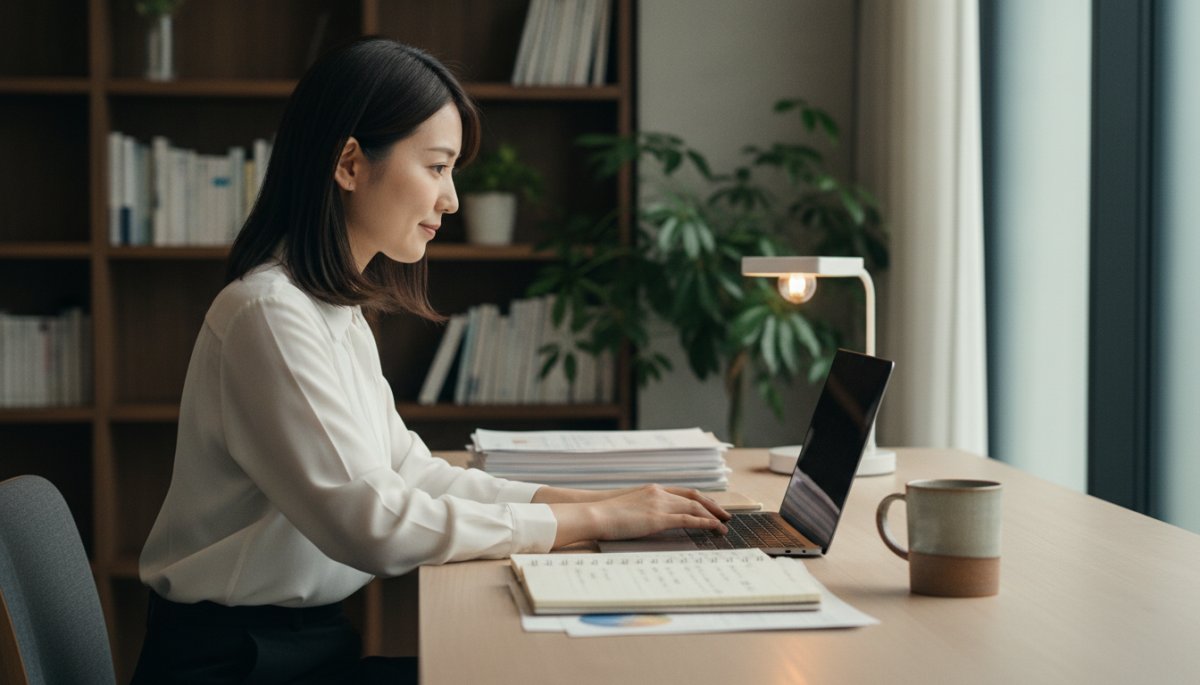 総務担当者がパソコンで問い合わせ対応をしている様子