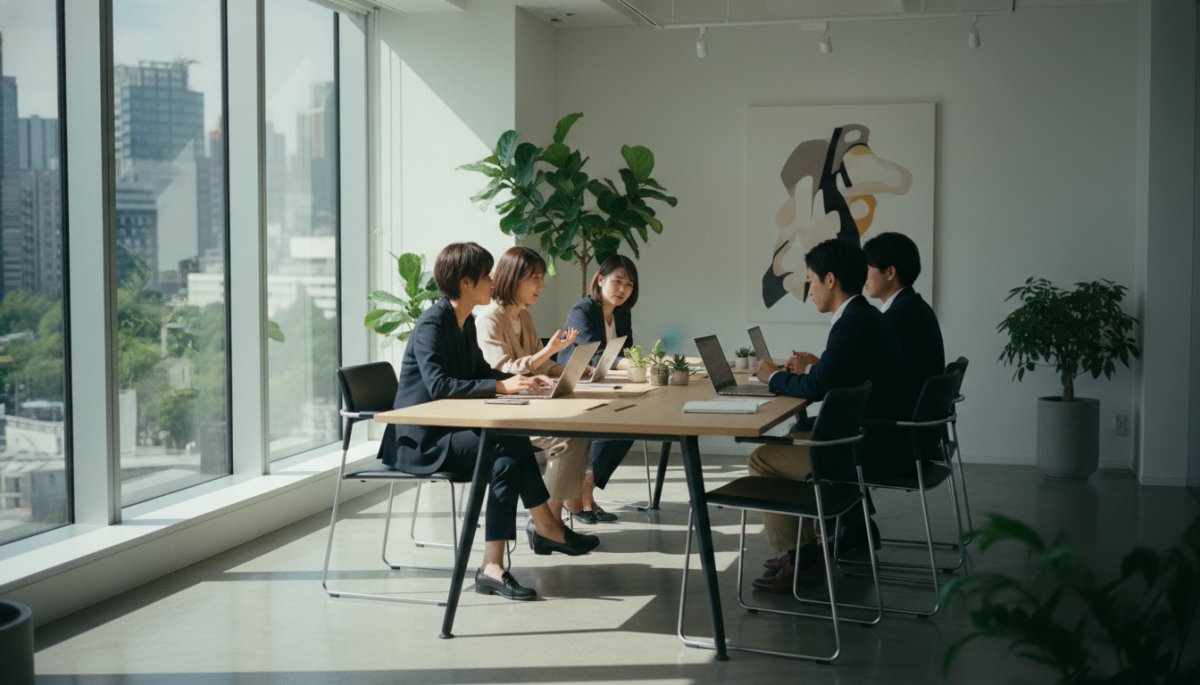 オフィスでの業務効率化ミーティング風景
