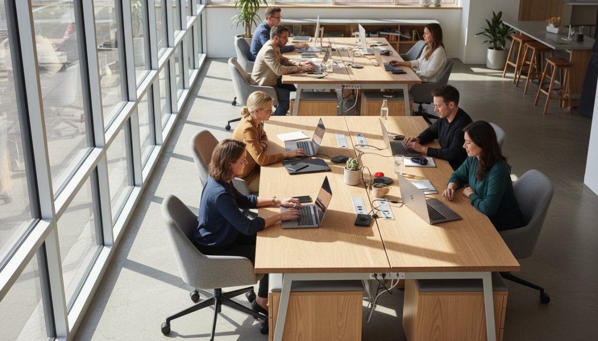 業務効率化による時間削減効果を示すビジネスシーン