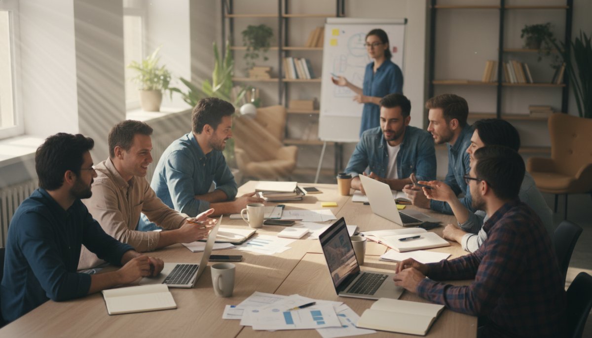 チーム内でのAI活用知見共有を示すイメージ、協働と学習