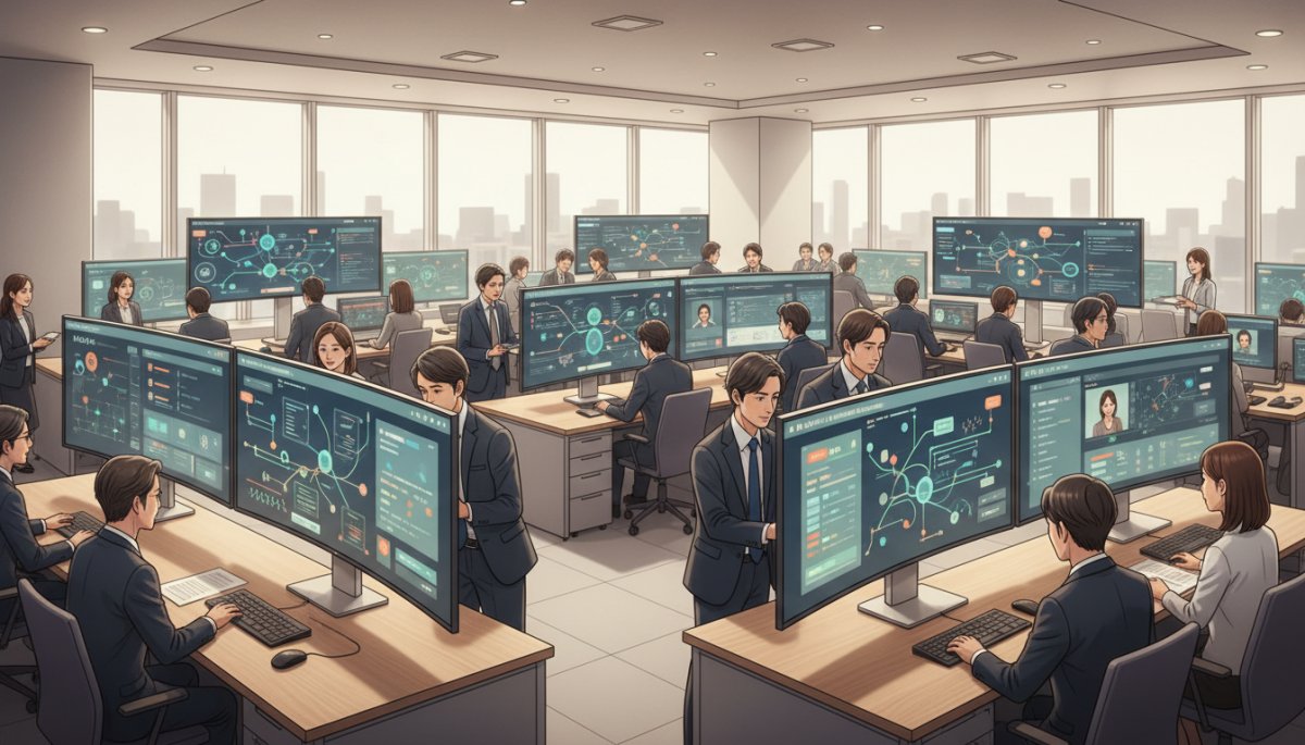 生成AIを活用する総務部門のオフィス風景